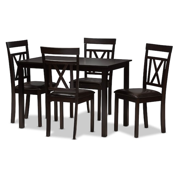 Baxton Studio Rosie Modern Dark Brown Faux Leather Upholstered 5-Piece Dining Set 142-8032-8026 - main